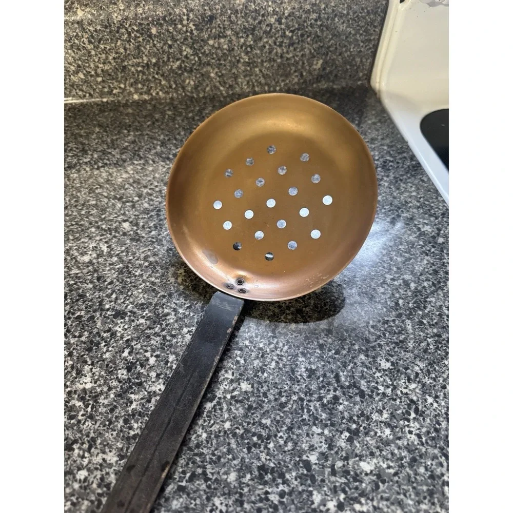 Hammered Copper Wrought Iron Ladle Strainer Skimmer Spoon - 17
